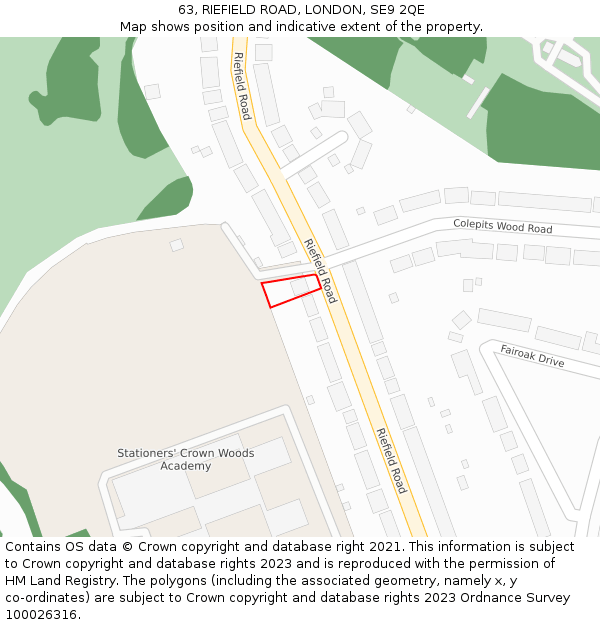 63, RIEFIELD ROAD, LONDON, SE9 2QE: Location map and indicative extent of plot