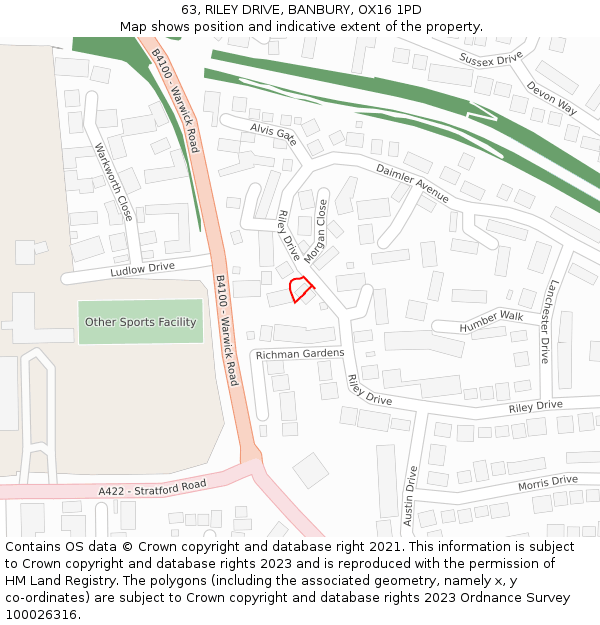 63, RILEY DRIVE, BANBURY, OX16 1PD: Location map and indicative extent of plot