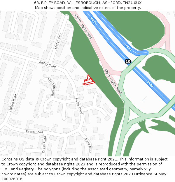 63, RIPLEY ROAD, WILLESBOROUGH, ASHFORD, TN24 0UX: Location map and indicative extent of plot