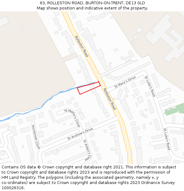 63, ROLLESTON ROAD, BURTON-ON-TRENT, DE13 0LD: Location map and indicative extent of plot
