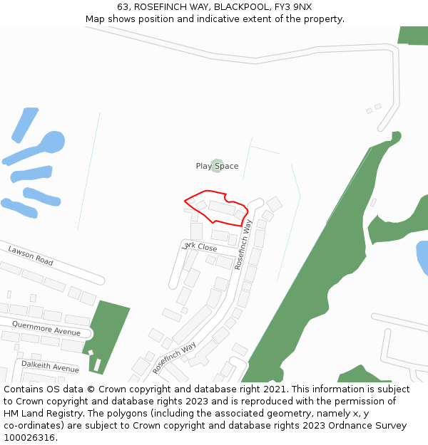 63, ROSEFINCH WAY, BLACKPOOL, FY3 9NX: Location map and indicative extent of plot