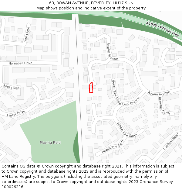 63, ROWAN AVENUE, BEVERLEY, HU17 9UN: Location map and indicative extent of plot