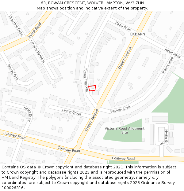 63, ROWAN CRESCENT, WOLVERHAMPTON, WV3 7HN: Location map and indicative extent of plot