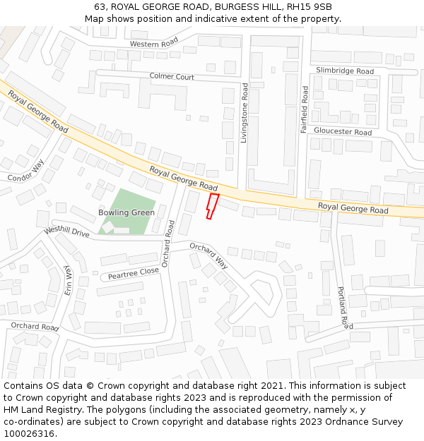 63, ROYAL GEORGE ROAD, BURGESS HILL, RH15 9SB: Location map and indicative extent of plot