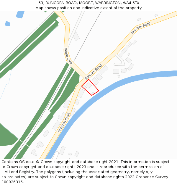 63, RUNCORN ROAD, MOORE, WARRINGTON, WA4 6TX: Location map and indicative extent of plot