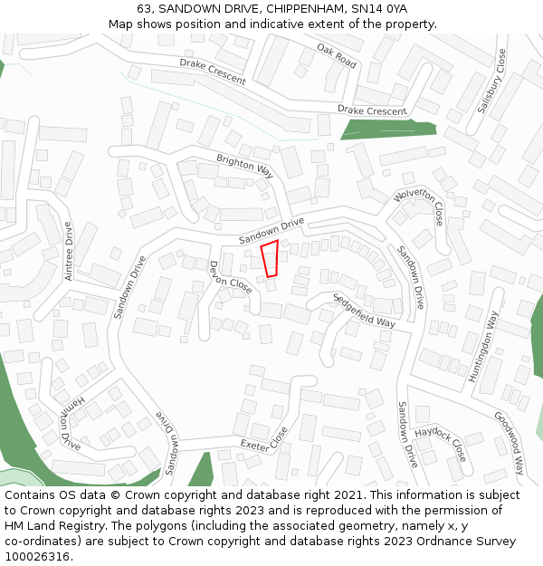 63, SANDOWN DRIVE, CHIPPENHAM, SN14 0YA: Location map and indicative extent of plot