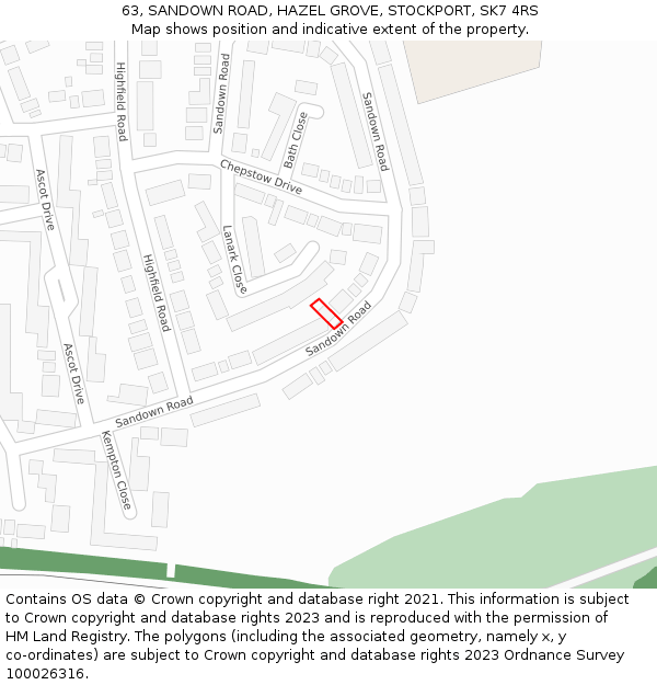 63, SANDOWN ROAD, HAZEL GROVE, STOCKPORT, SK7 4RS: Location map and indicative extent of plot