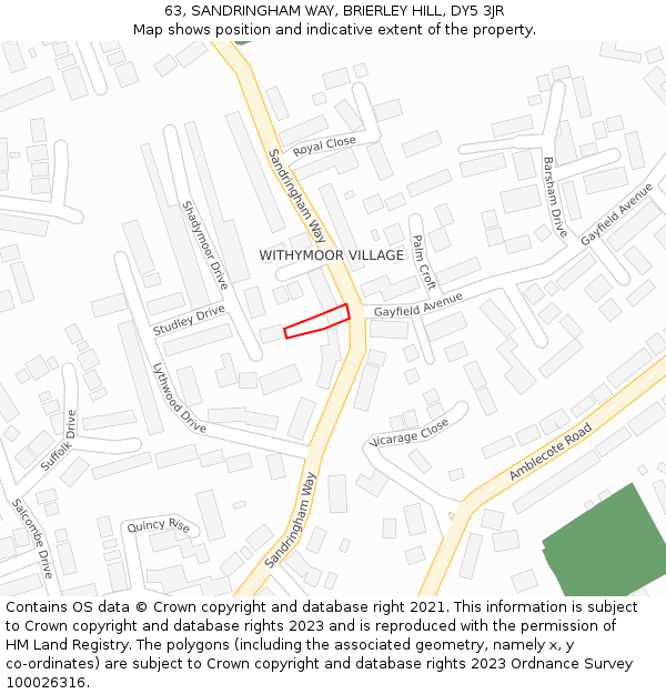 63, SANDRINGHAM WAY, BRIERLEY HILL, DY5 3JR: Location map and indicative extent of plot