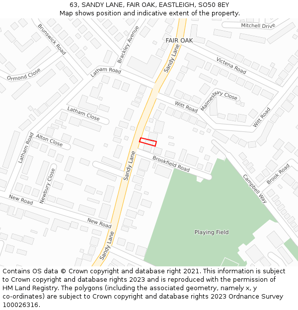 63, SANDY LANE, FAIR OAK, EASTLEIGH, SO50 8EY: Location map and indicative extent of plot