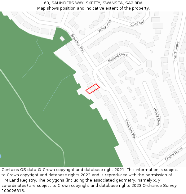 63, SAUNDERS WAY, SKETTY, SWANSEA, SA2 8BA: Location map and indicative extent of plot