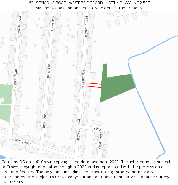 63, SEYMOUR ROAD, WEST BRIDGFORD, NOTTINGHAM, NG2 5EE: Location map and indicative extent of plot