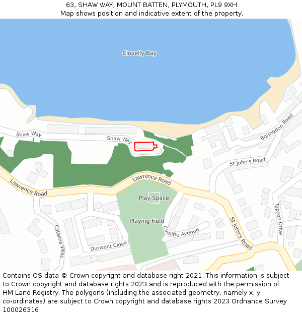 63, SHAW WAY, MOUNT BATTEN, PLYMOUTH, PL9 9XH: Location map and indicative extent of plot