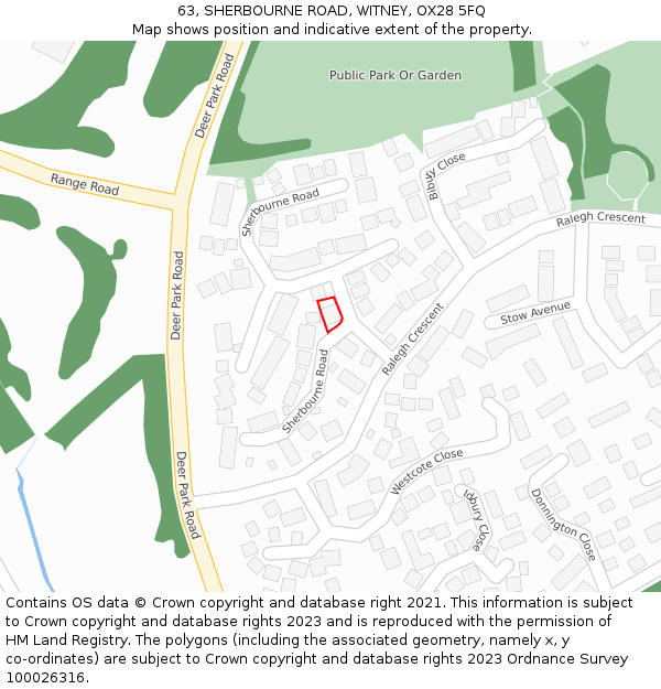 63, SHERBOURNE ROAD, WITNEY, OX28 5FQ: Location map and indicative extent of plot