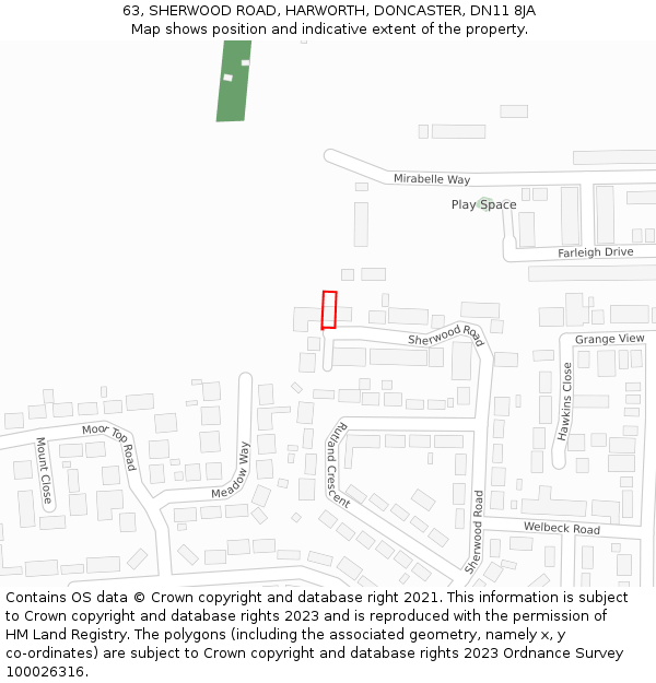 63, SHERWOOD ROAD, HARWORTH, DONCASTER, DN11 8JA: Location map and indicative extent of plot