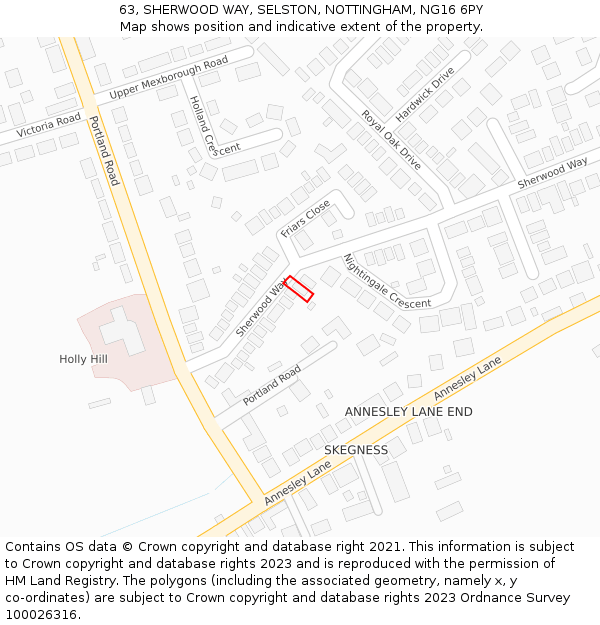 63, SHERWOOD WAY, SELSTON, NOTTINGHAM, NG16 6PY: Location map and indicative extent of plot