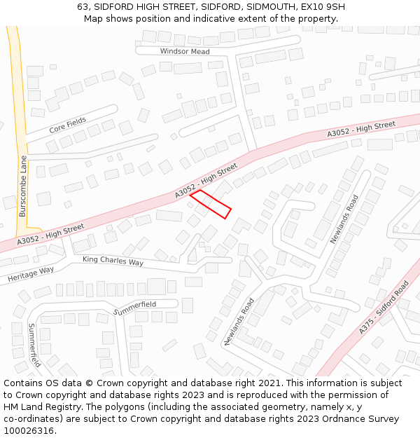 63, SIDFORD HIGH STREET, SIDFORD, SIDMOUTH, EX10 9SH: Location map and indicative extent of plot