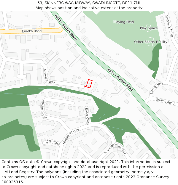 63, SKINNERS WAY, MIDWAY, SWADLINCOTE, DE11 7NL: Location map and indicative extent of plot