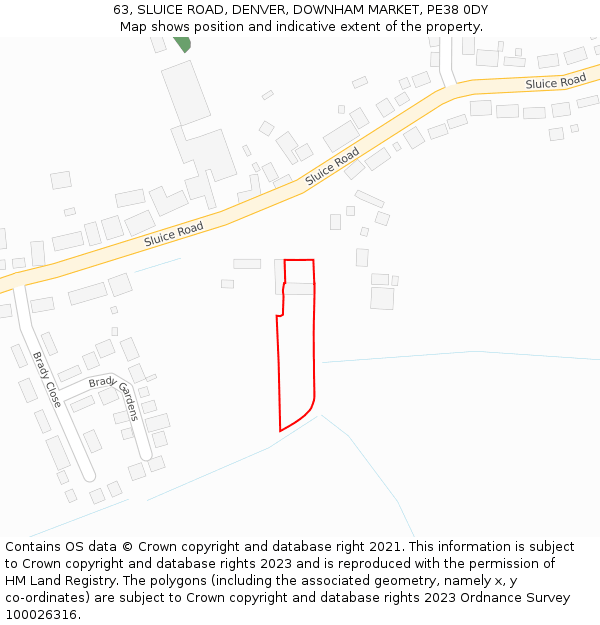 63, SLUICE ROAD, DENVER, DOWNHAM MARKET, PE38 0DY: Location map and indicative extent of plot