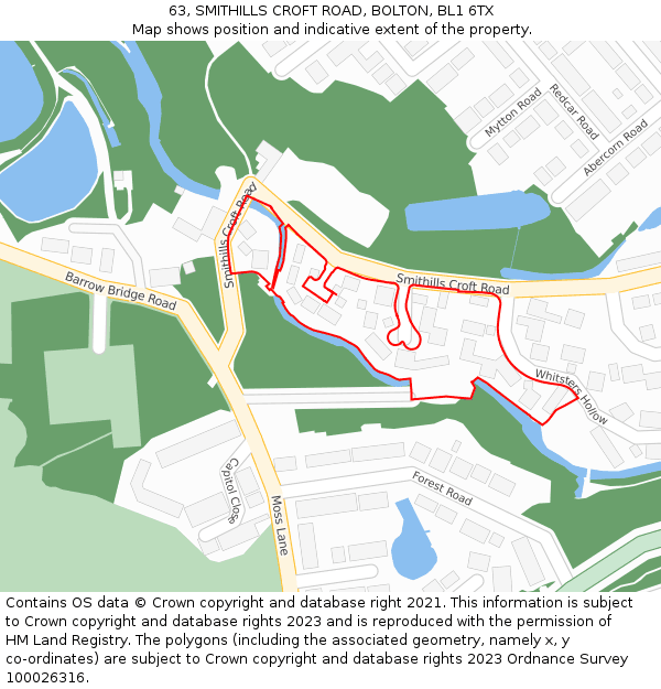 63, SMITHILLS CROFT ROAD, BOLTON, BL1 6TX: Location map and indicative extent of plot