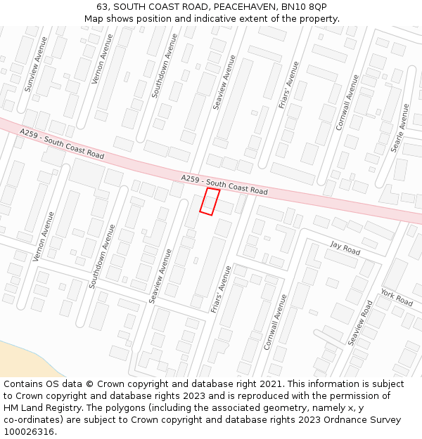 63, SOUTH COAST ROAD, PEACEHAVEN, BN10 8QP: Location map and indicative extent of plot