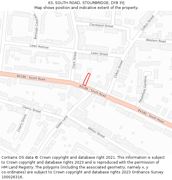 63, SOUTH ROAD, STOURBRIDGE, DY8 3YJ: Location map and indicative extent of plot