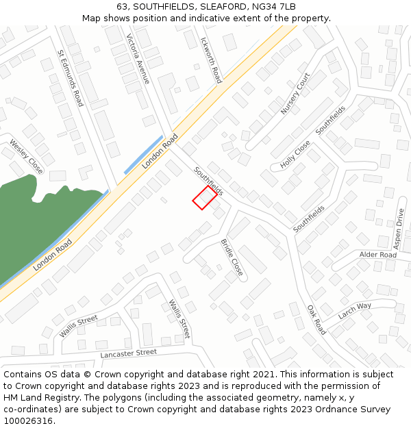63, SOUTHFIELDS, SLEAFORD, NG34 7LB: Location map and indicative extent of plot