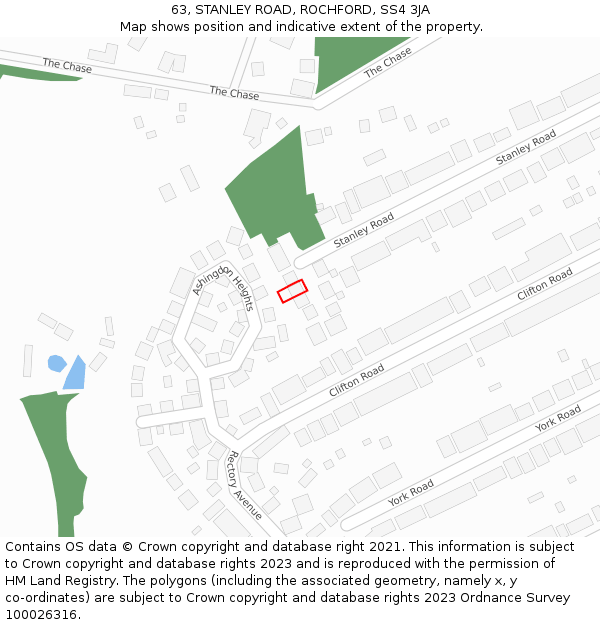 63, STANLEY ROAD, ROCHFORD, SS4 3JA: Location map and indicative extent of plot