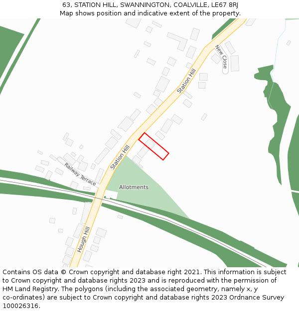 63, STATION HILL, SWANNINGTON, COALVILLE, LE67 8RJ: Location map and indicative extent of plot