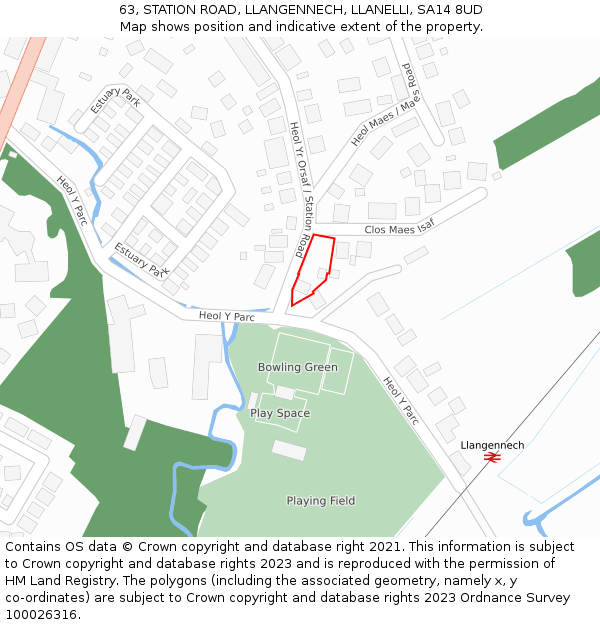 63, STATION ROAD, LLANGENNECH, LLANELLI, SA14 8UD: Location map and indicative extent of plot