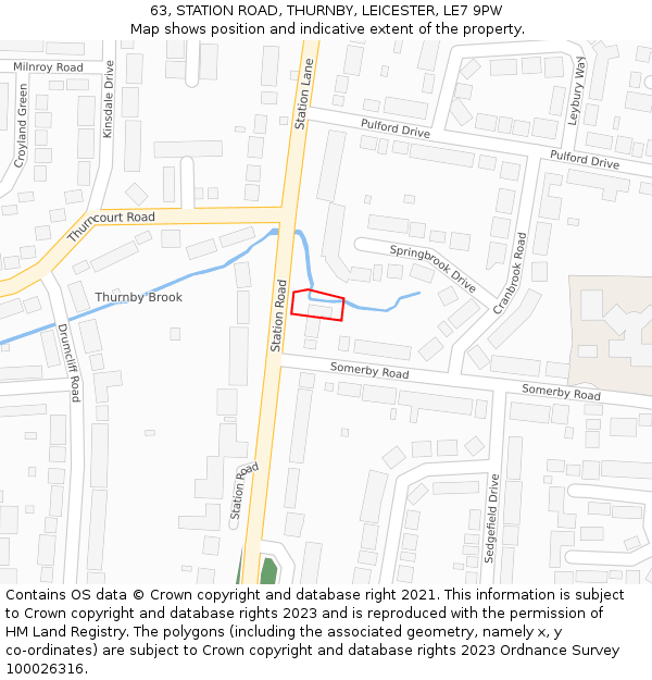 63, STATION ROAD, THURNBY, LEICESTER, LE7 9PW: Location map and indicative extent of plot