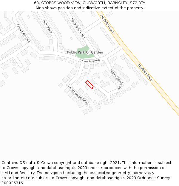63, STORRS WOOD VIEW, CUDWORTH, BARNSLEY, S72 8TA: Location map and indicative extent of plot
