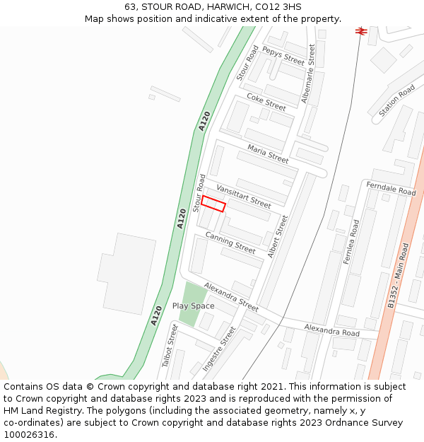 63, STOUR ROAD, HARWICH, CO12 3HS: Location map and indicative extent of plot