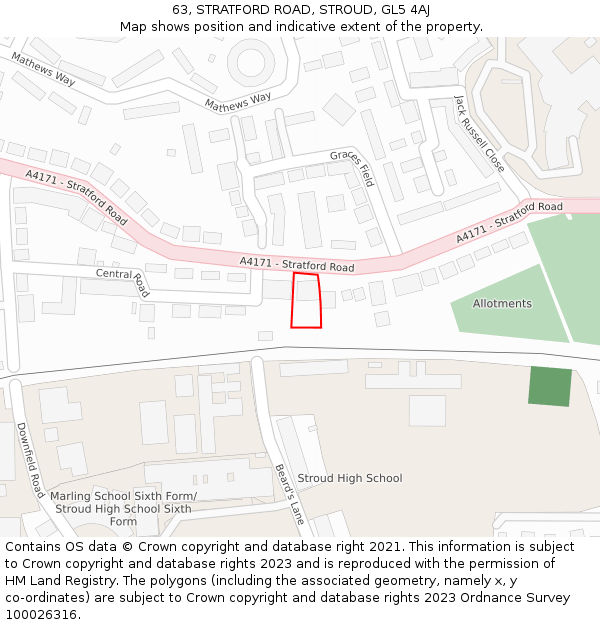 63, STRATFORD ROAD, STROUD, GL5 4AJ: Location map and indicative extent of plot