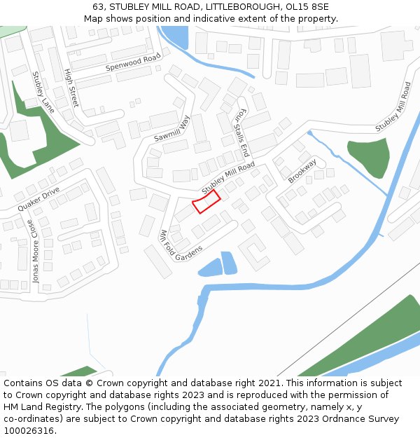 63, STUBLEY MILL ROAD, LITTLEBOROUGH, OL15 8SE: Location map and indicative extent of plot