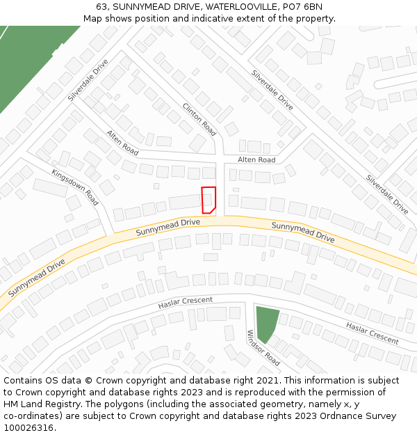 63, SUNNYMEAD DRIVE, WATERLOOVILLE, PO7 6BN: Location map and indicative extent of plot