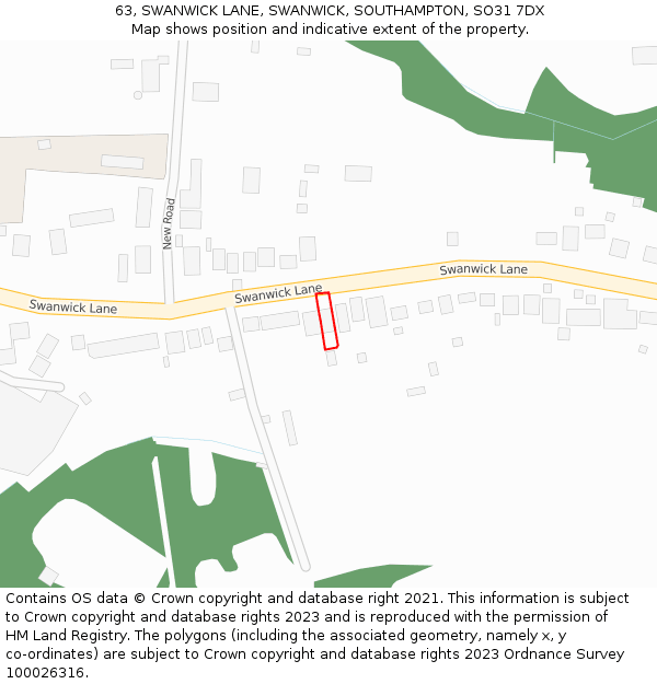 63, SWANWICK LANE, SWANWICK, SOUTHAMPTON, SO31 7DX: Location map and indicative extent of plot