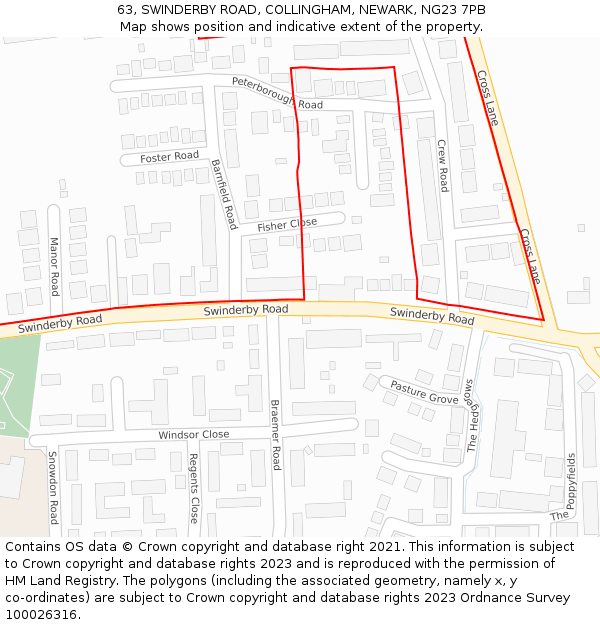 63, SWINDERBY ROAD, COLLINGHAM, NEWARK, NG23 7PB: Location map and indicative extent of plot