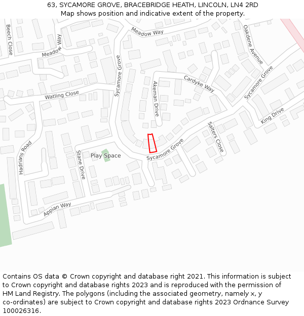 63, SYCAMORE GROVE, BRACEBRIDGE HEATH, LINCOLN, LN4 2RD: Location map and indicative extent of plot