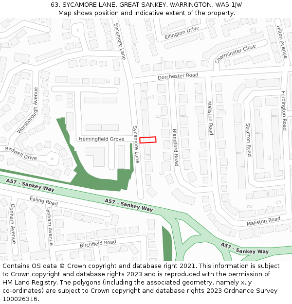 63, SYCAMORE LANE, GREAT SANKEY, WARRINGTON, WA5 1JW: Location map and indicative extent of plot