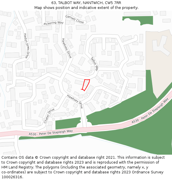 63, TALBOT WAY, NANTWICH, CW5 7RR: Location map and indicative extent of plot