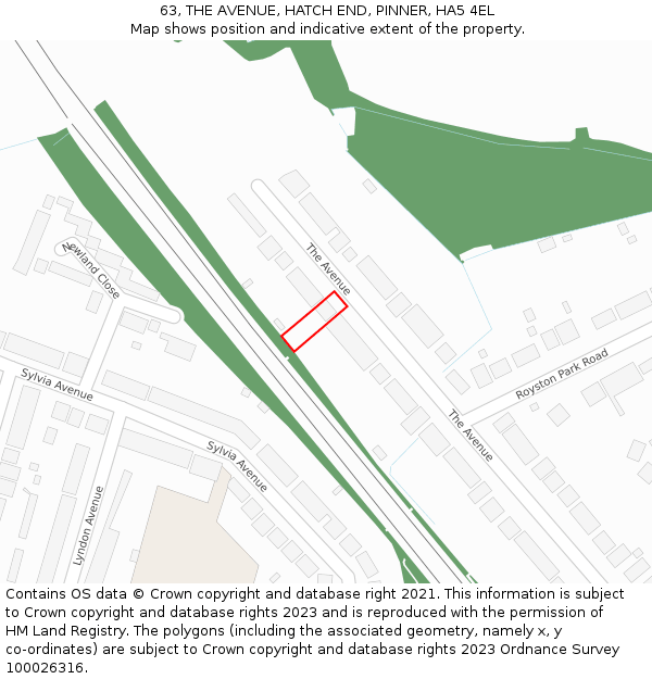 63, THE AVENUE, HATCH END, PINNER, HA5 4EL: Location map and indicative extent of plot