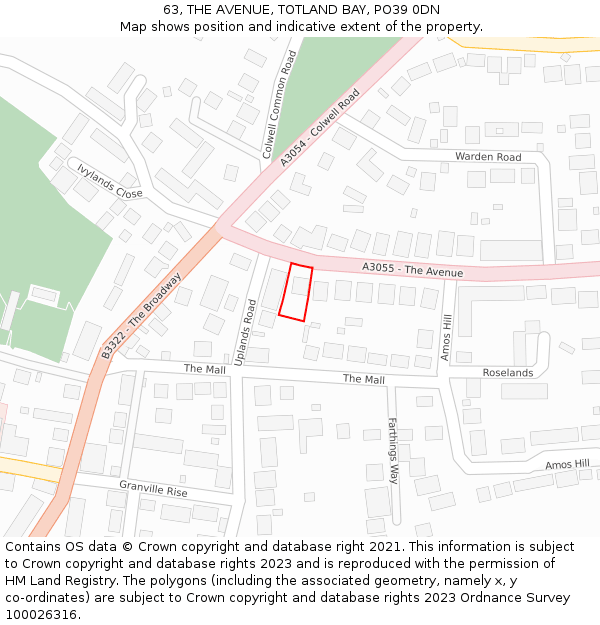 63, THE AVENUE, TOTLAND BAY, PO39 0DN: Location map and indicative extent of plot