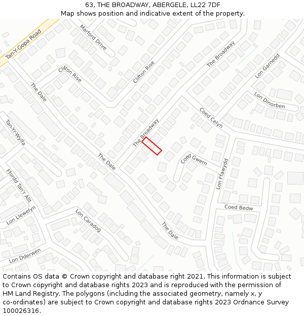 63, THE BROADWAY, ABERGELE, LL22 7DF: Location map and indicative extent of plot