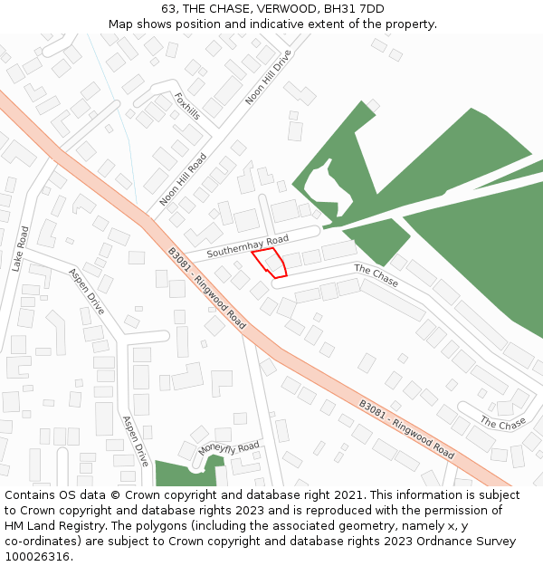 63, THE CHASE, VERWOOD, BH31 7DD: Location map and indicative extent of plot