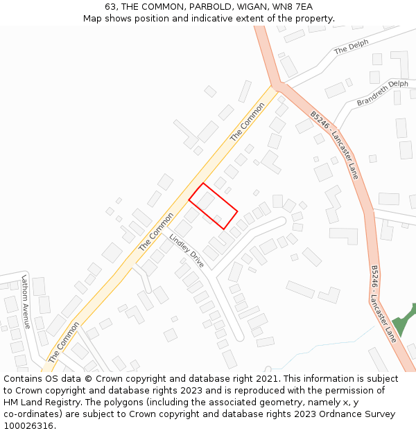 63, THE COMMON, PARBOLD, WIGAN, WN8 7EA: Location map and indicative extent of plot