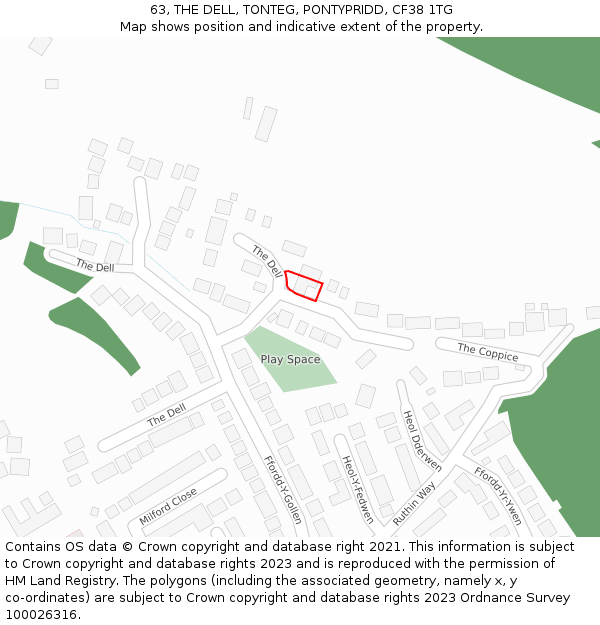 63, THE DELL, TONTEG, PONTYPRIDD, CF38 1TG: Location map and indicative extent of plot