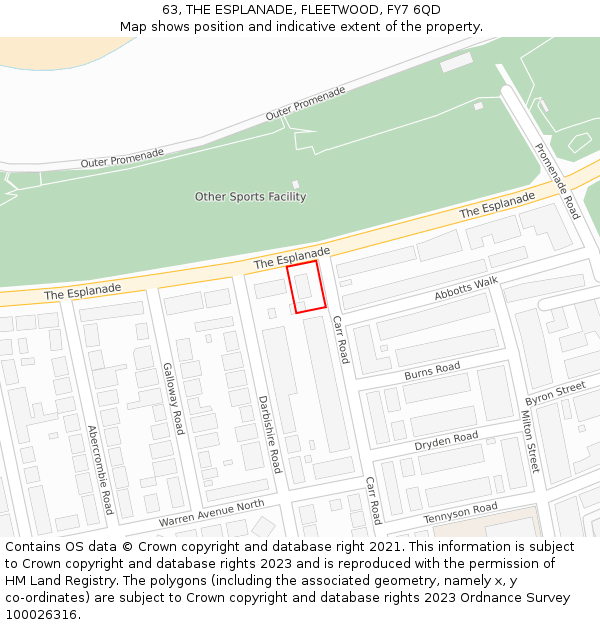 63, THE ESPLANADE, FLEETWOOD, FY7 6QD: Location map and indicative extent of plot