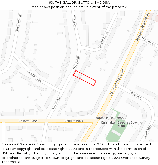 63, THE GALLOP, SUTTON, SM2 5SA: Location map and indicative extent of plot