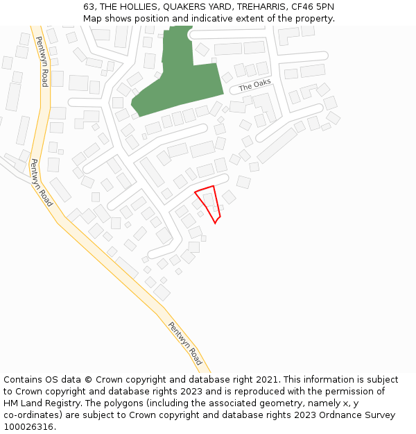 63, THE HOLLIES, QUAKERS YARD, TREHARRIS, CF46 5PN: Location map and indicative extent of plot