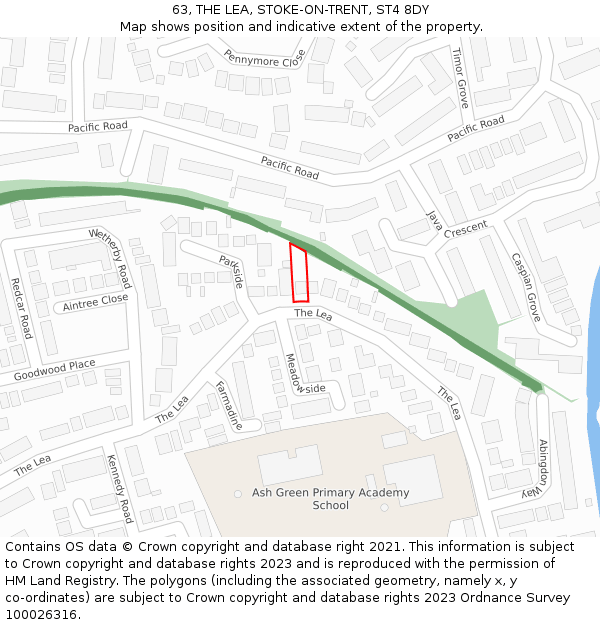 63, THE LEA, STOKE-ON-TRENT, ST4 8DY: Location map and indicative extent of plot